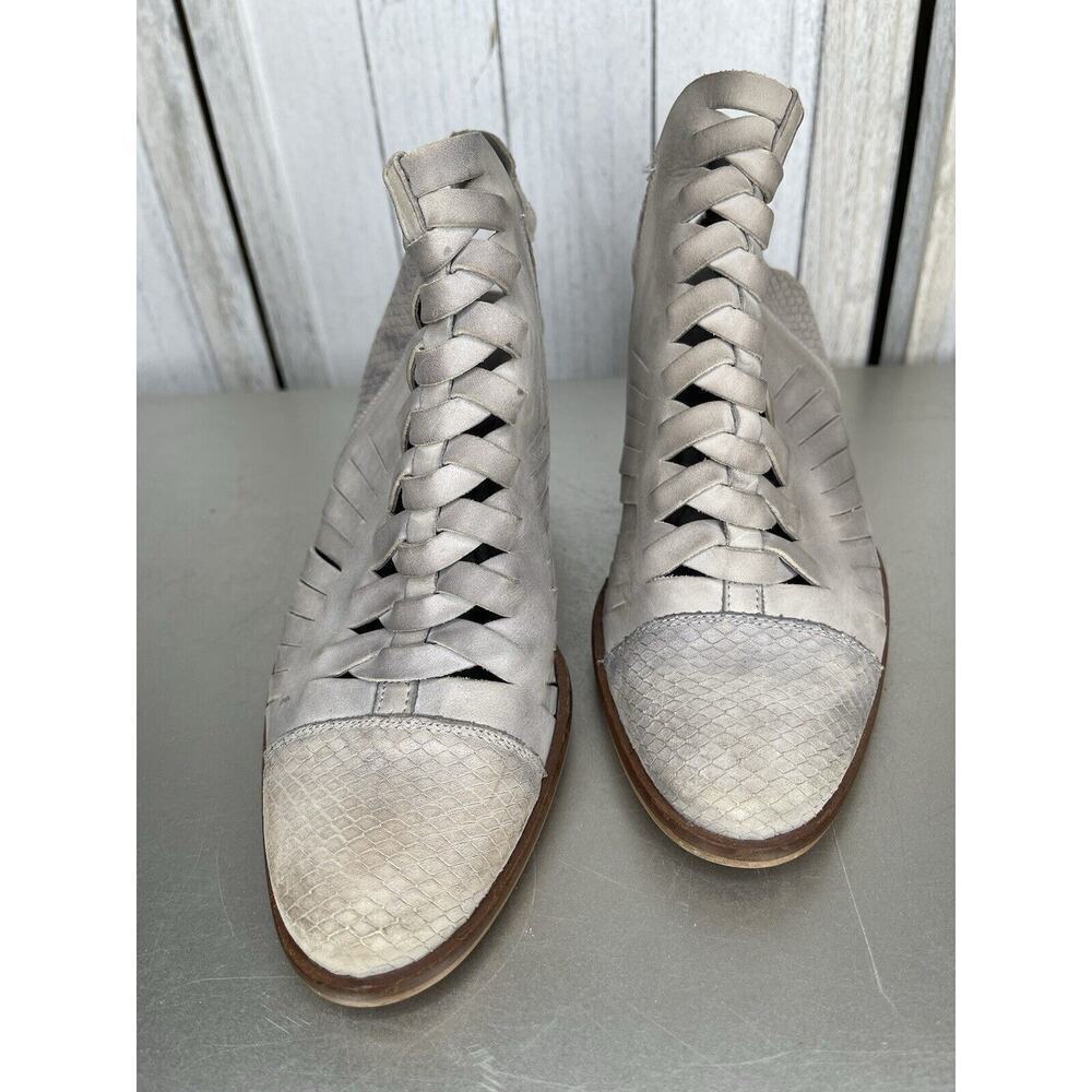 Free People Far Hills Leather Ankle Booties 38 Gray Cap Boho Festival Spain - Picture 3 of 7